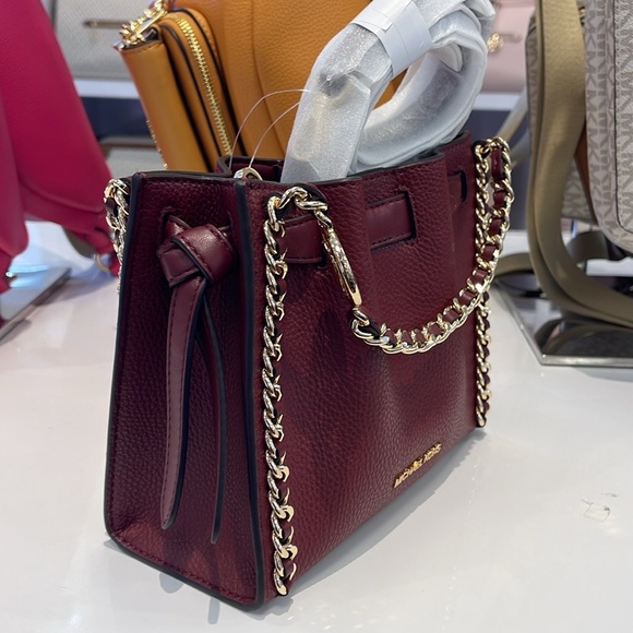 Michael Kors Women's Mina Small Belted Chain Crossbody Shoulder Bags Dark Cherry - Picture 5 of 16
